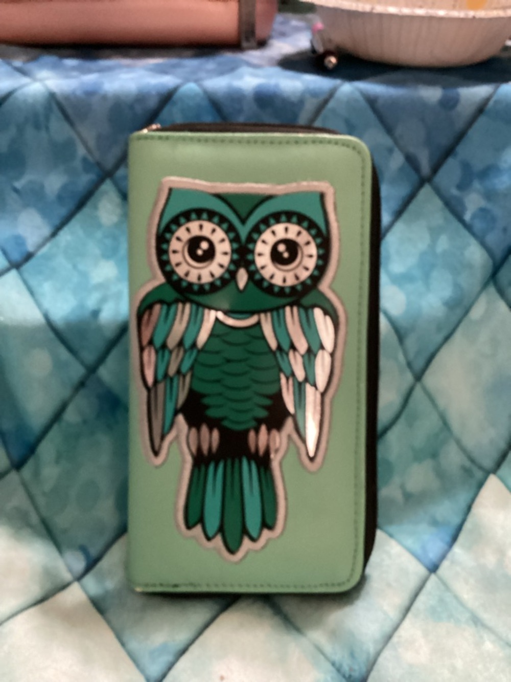 Loungefly Mint Green Owl Zip-Around Wallet with Teal and Black Accents